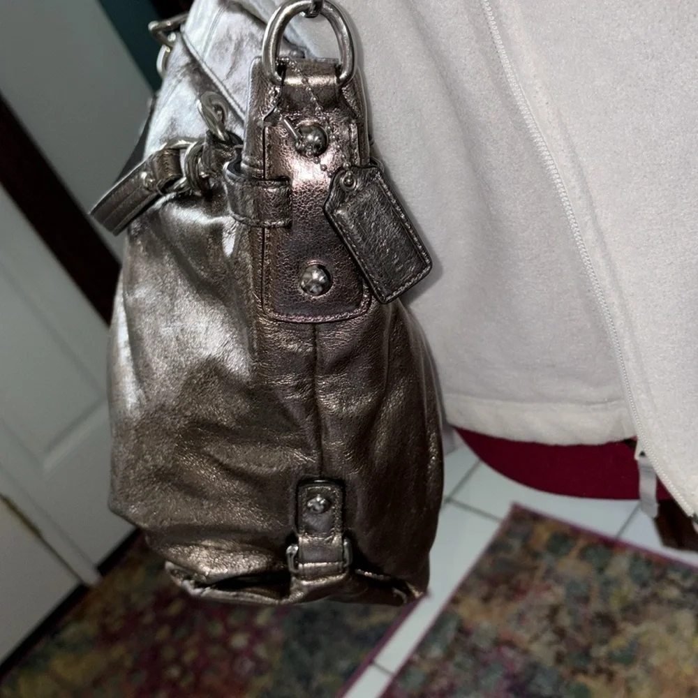 Coach  Brooke metallic  shorter version 10”h silver bronze leather chain added